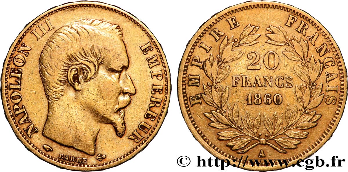 20 francs or Napoléon III, tête nue 1860 Paris F.531/18 TB+ 