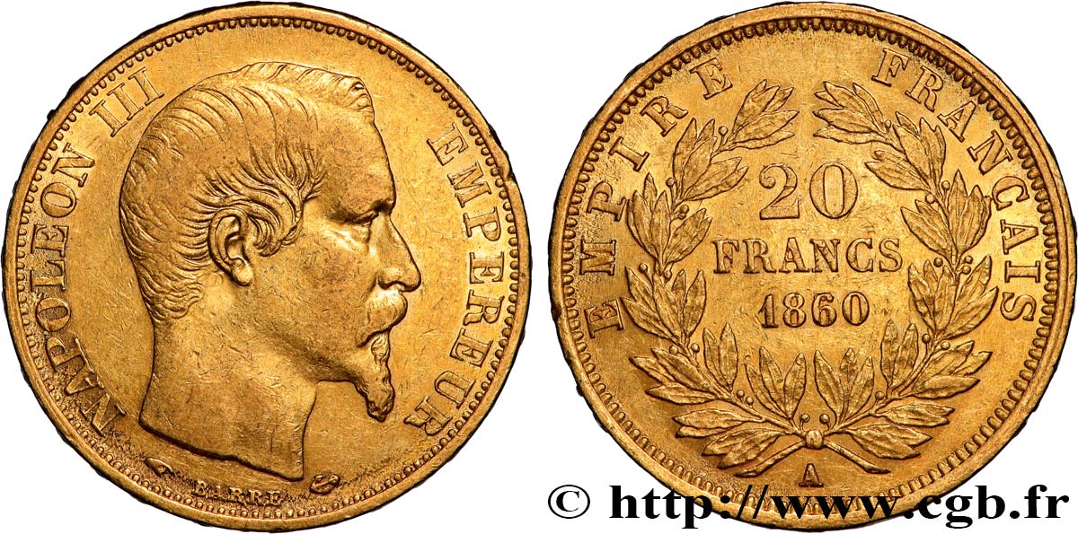 20 francs or Napoléon III, tête nue 1860 Paris F.531/17 SS 