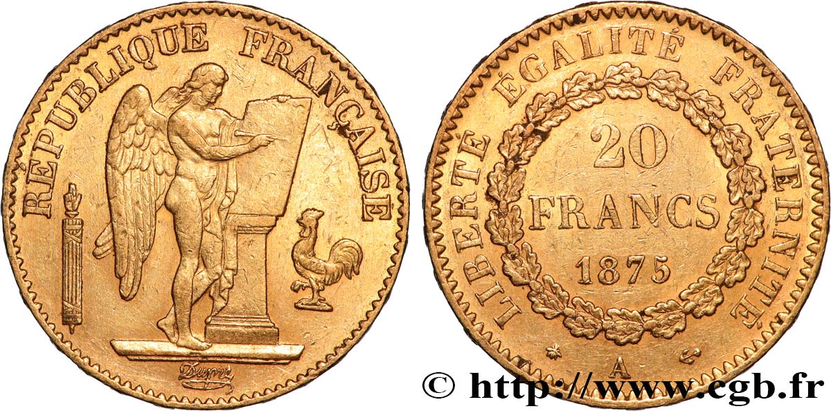 20 francs or Génie, Troisième République 1875 Paris F.533/3 TTB+ 