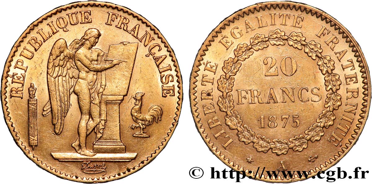 20 francs or Génie, Troisième République 1875 Paris F.533/3 VZ 