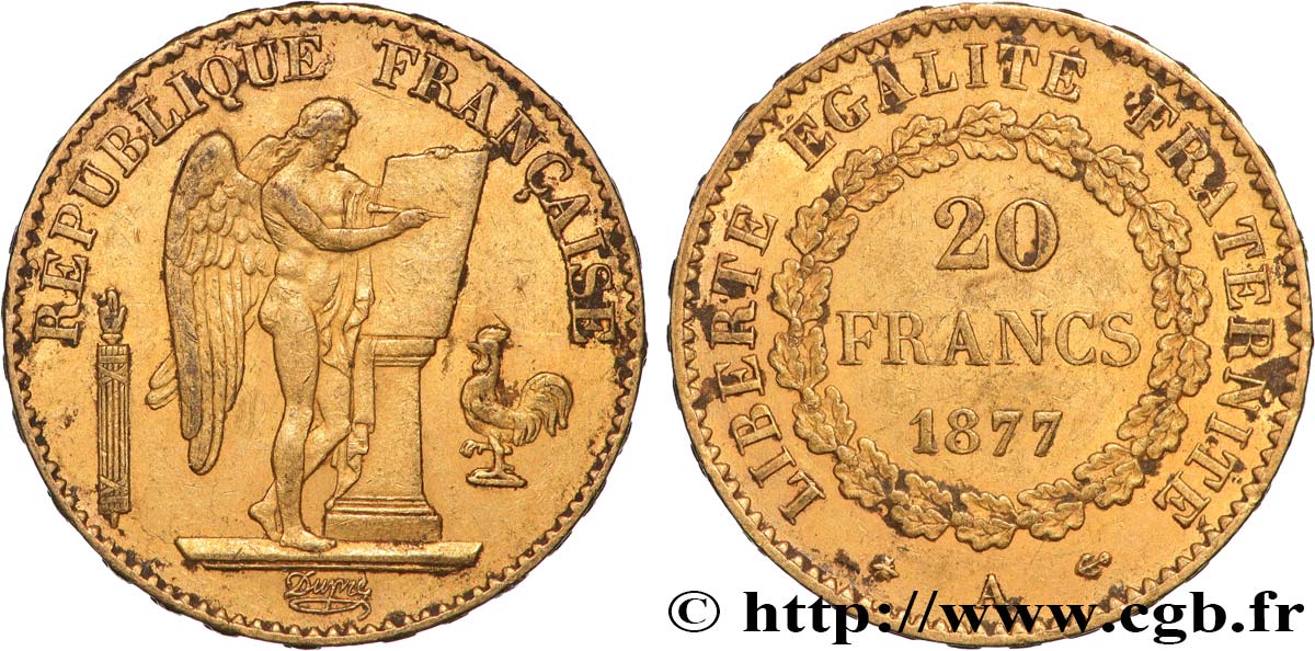 20 francs or Génie, Troisième République 1877 Paris F.533/5 TTB+ 