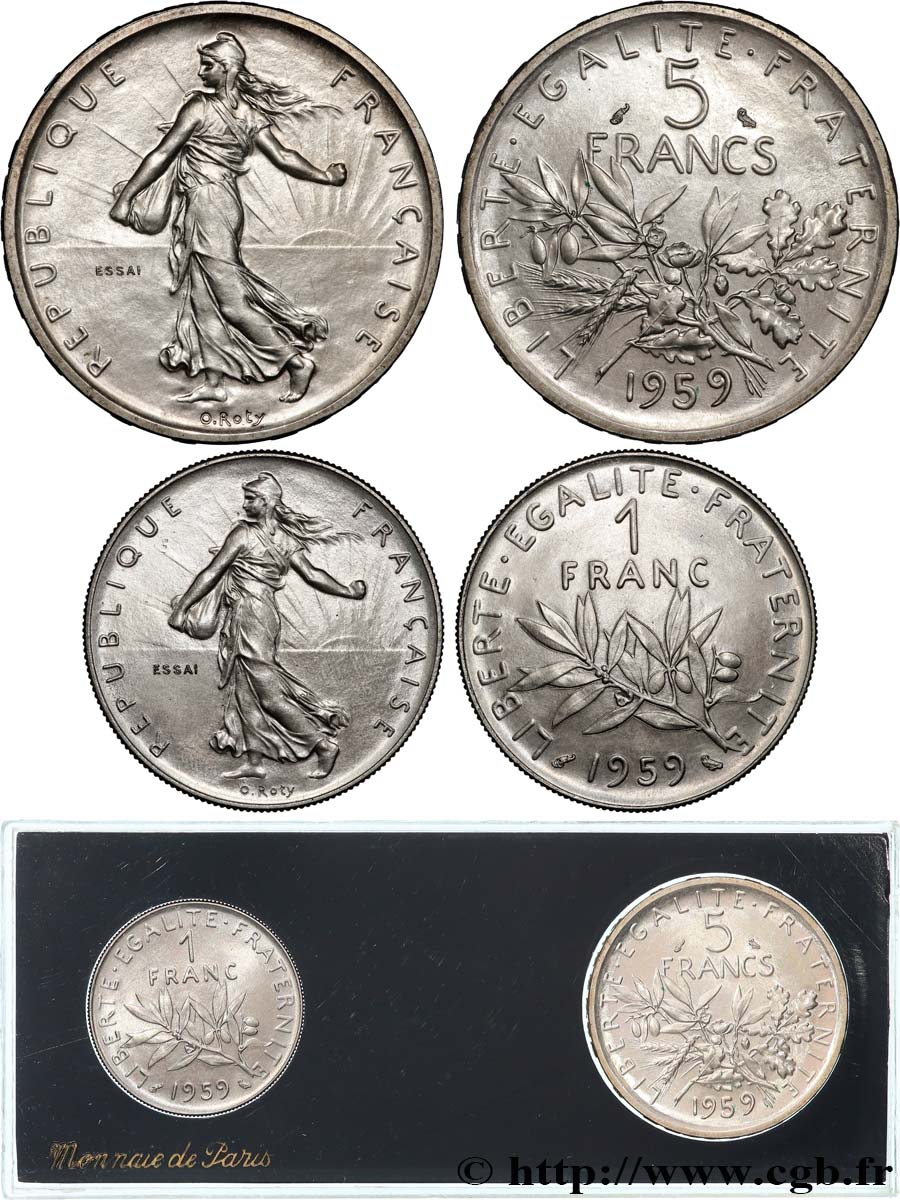 Boîte d essais de 5 francs et de 1 franc Semeuse 1959 Paris F.226/3 SPL+ 