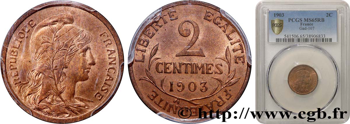 2 centimes Daniel-Dupuis 1903 Paris F.110/8 FDC65 PCGS