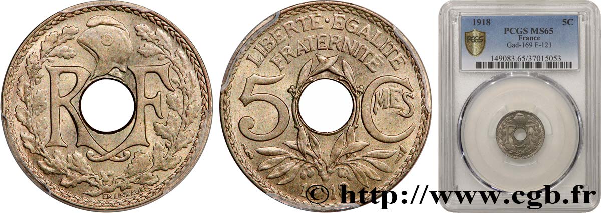 5 centimes Lindauer, grand module 1918 Paris F.121/2 MS65 PCGS