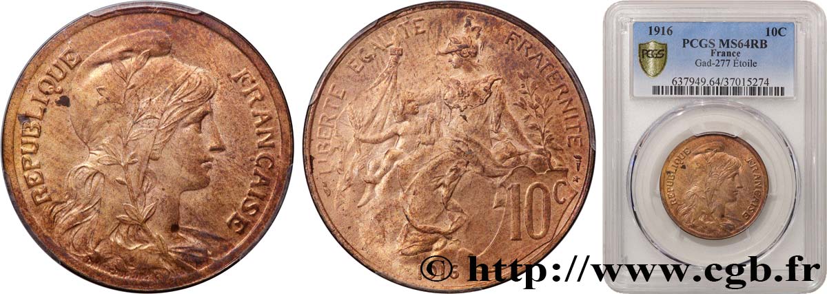 10 centimes Daniel-Dupuis 1916  F.136/27 SPL64 PCGS