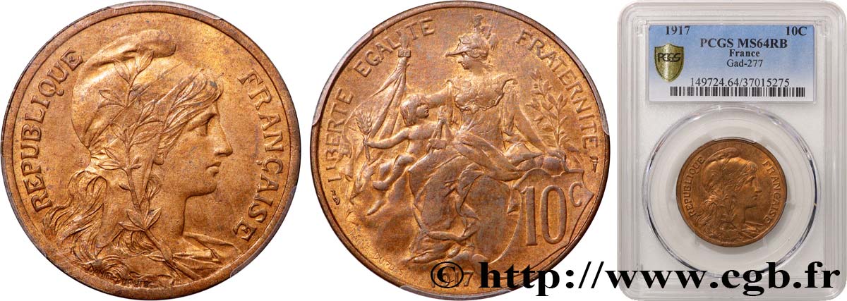 10 centimes Daniel-Dupuis 1917  F.136/28 SPL64 PCGS