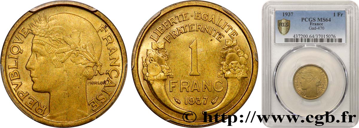 1 franc Morlon 1937 Paris F.219/8 SPL64 PCGS