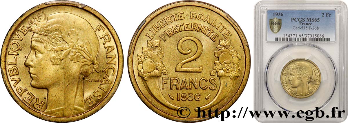 2 francs Morlon 1936  F.268/9 ST65 PCGS