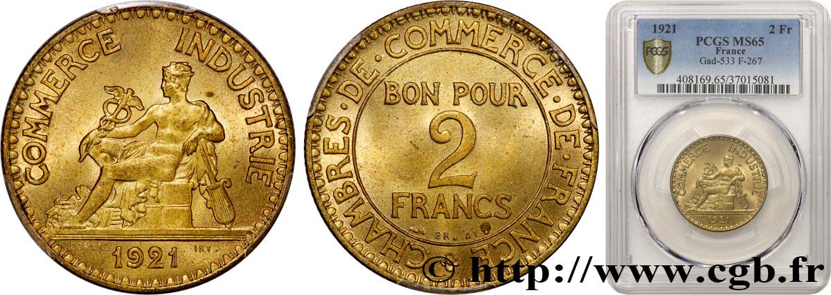 2 francs Chambres de Commerce 1921  F.267/3 FDC65 PCGS