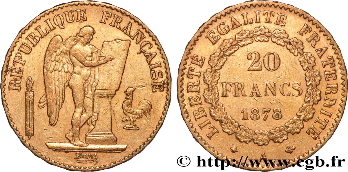 20 francs or Génie, Troisième République 1878 Paris F.533/6 XF 