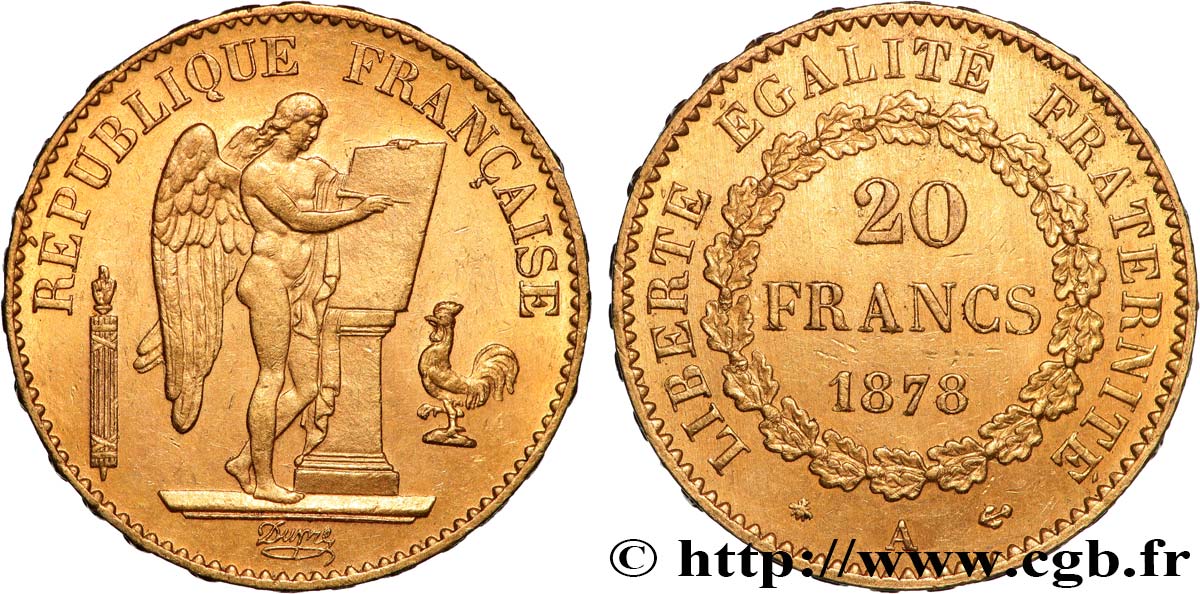 20 francs or Génie, Troisième République 1878 Paris F.533/6 SPL58 