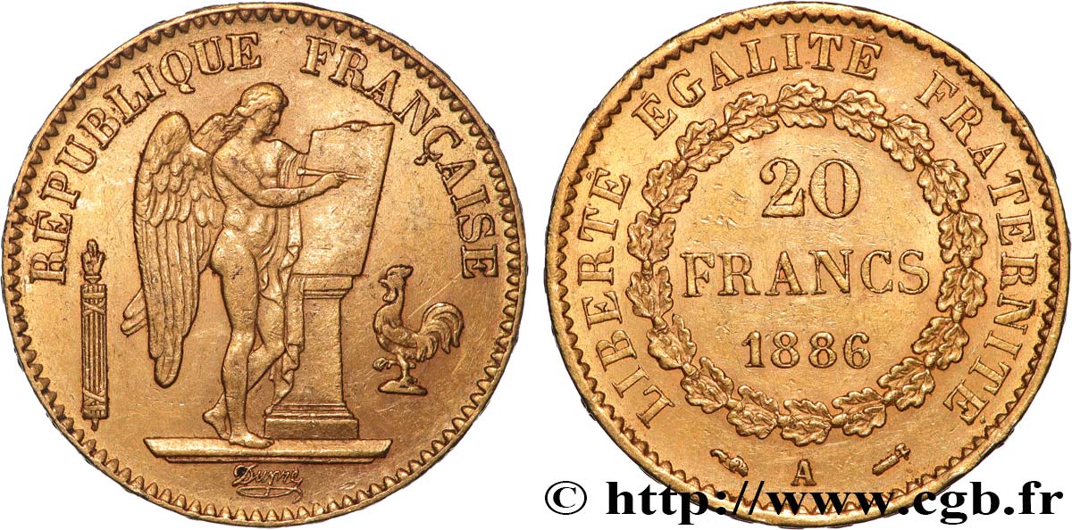 20 francs or Génie, Troisième République 1886 Paris F.533/9 TTB+ 