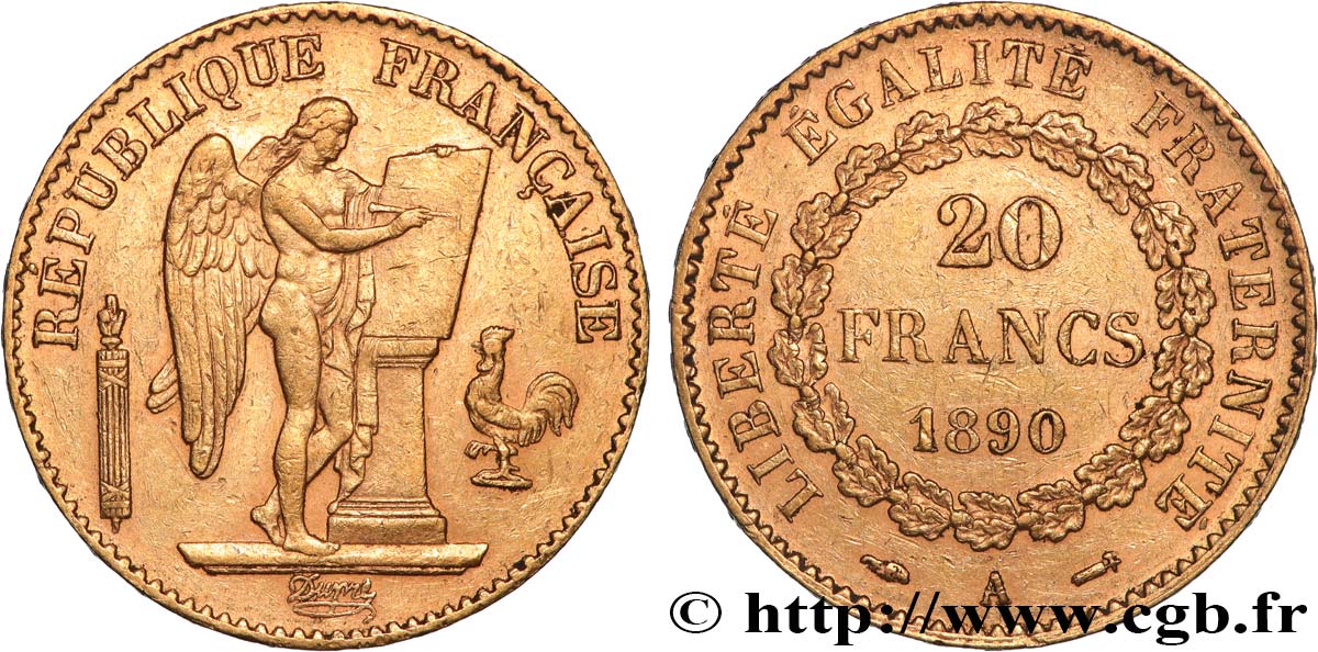 20 francs or Génie, Troisième République 1890 Paris F.533/14 XF 