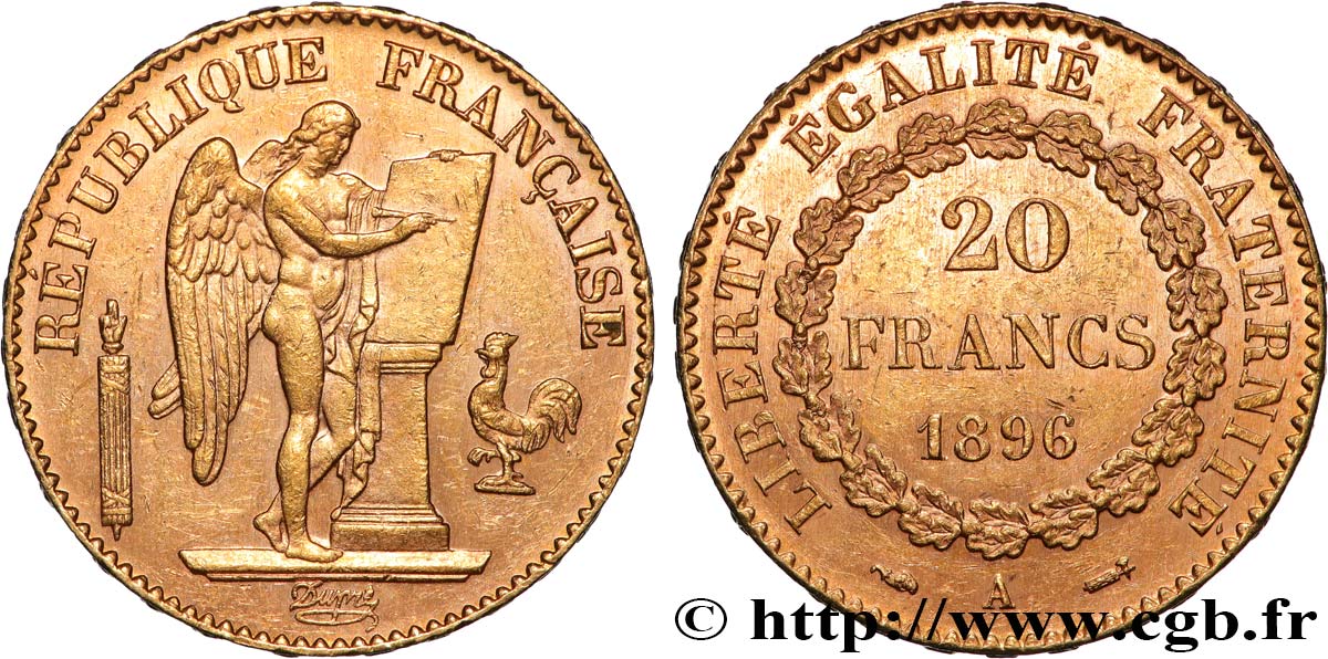 20 francs or Génie, Troisième République 1896 Paris F.533/20 SUP 