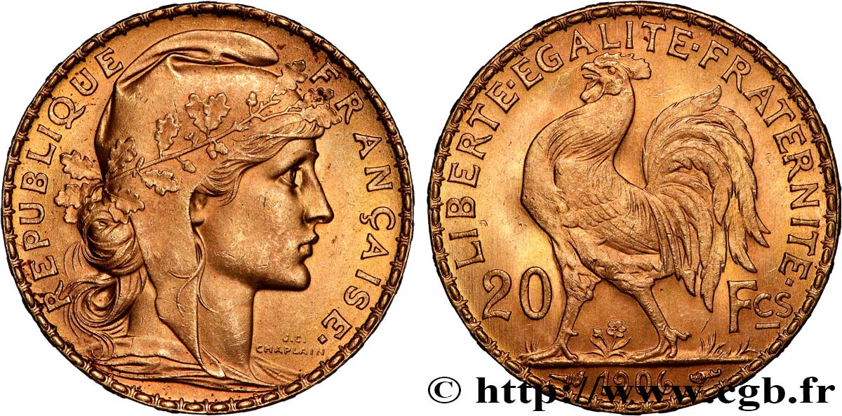 20 francs or Coq, Dieu protège la France 1906 Paris F.534/11 EBC+ 