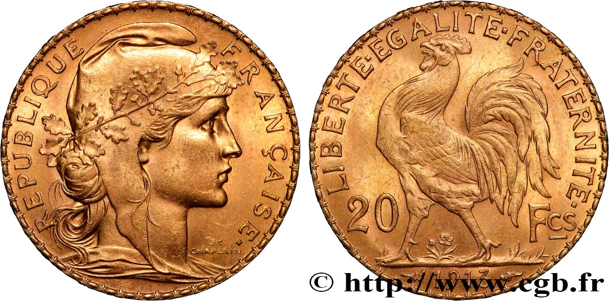 20 francs or Coq, Liberté Égalité Fraternité 1913 Paris F.535/7 VZ+ 
