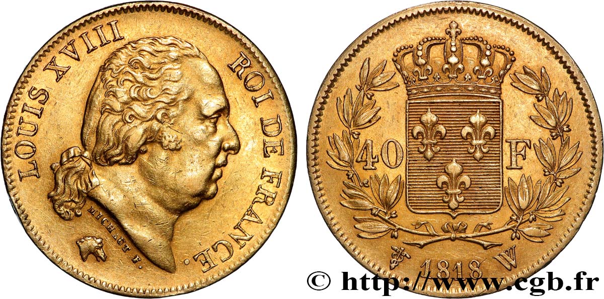 40 francs or Louis XVIII 1818 Lille F.542/8 fVZ 