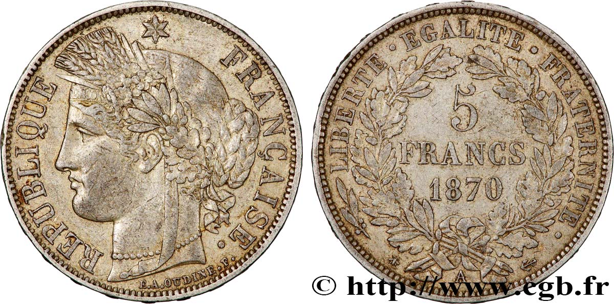 5 francs Cérès, avec légende 1870 Paris F.333/1 XF45 