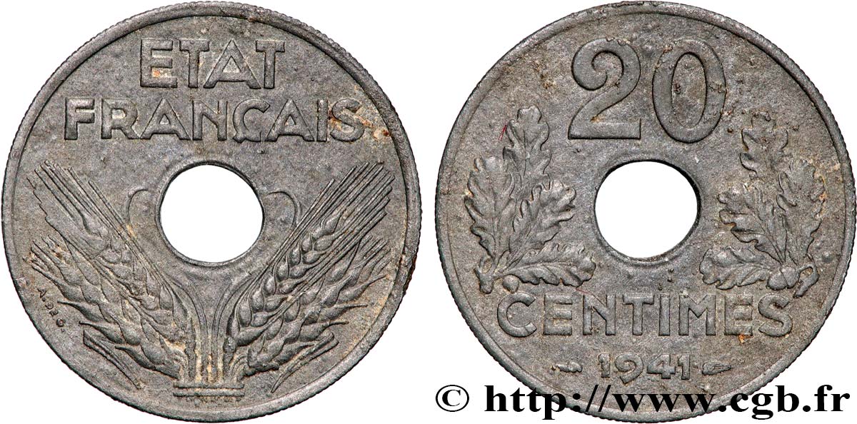 20 centimes État français, lourde 1941  F.153/2 SS 