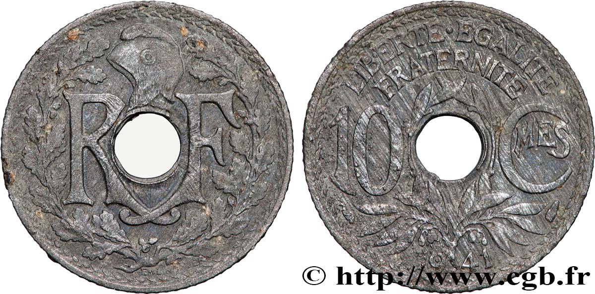 10 centimes Lindauer en zinc, Cmes non souligné et millésime sans points 1941  F.140A/1 VF 