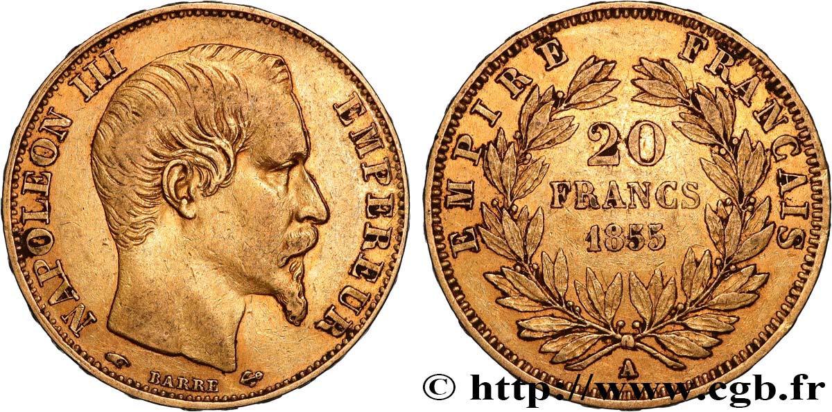 20 francs or Napoléon III, tête nue 1855 Paris F.531/3 TTB 