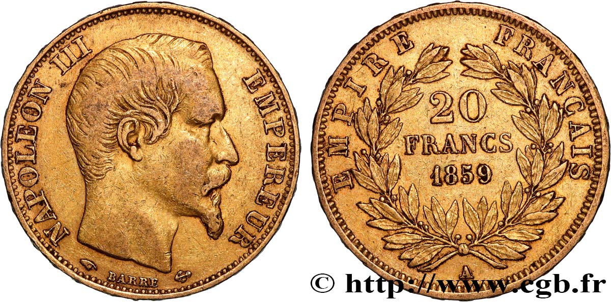 20 francs or Napoléon III, tête nue 1859 Paris F.531/15 XF 