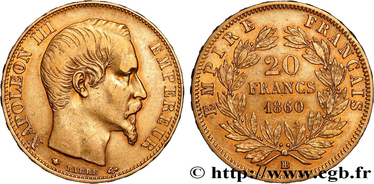 20 francs or Napoléon III, tête nue 1860 Strasbourg F.531/20 TTB 