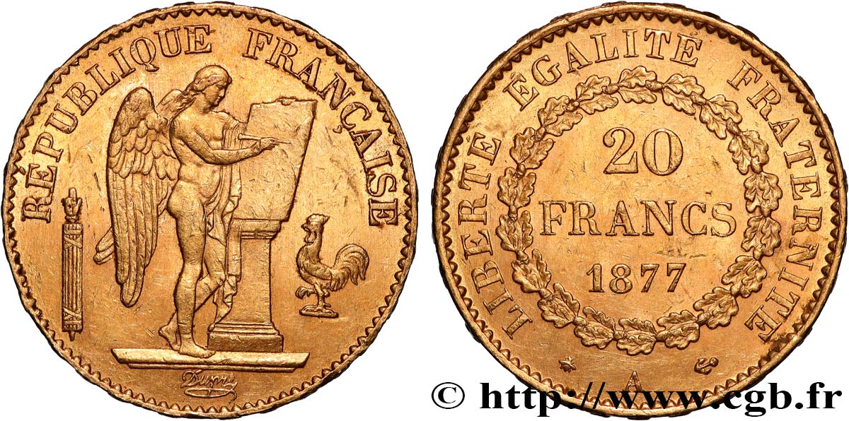 20 francs or Génie, Troisième République 1877 Paris F.533/5 AU 