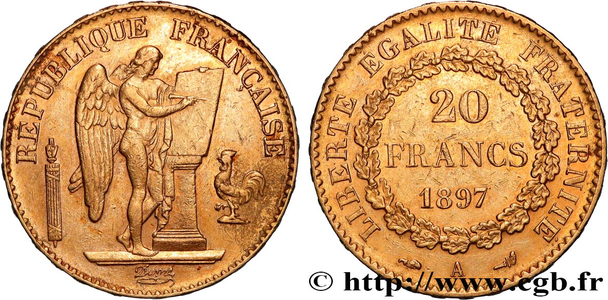 20 francs or Génie, Troisième République 1897 Paris F.533/22 XF 
