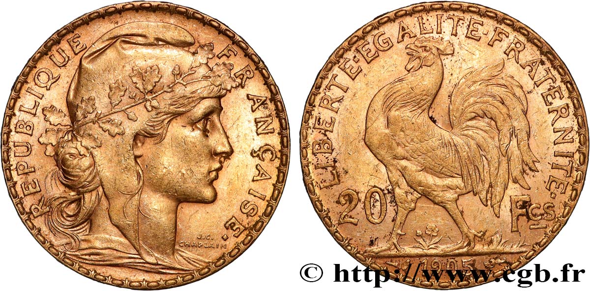 20 francs or Coq, Dieu protège la France 1905 Paris F.534/10 TTB 