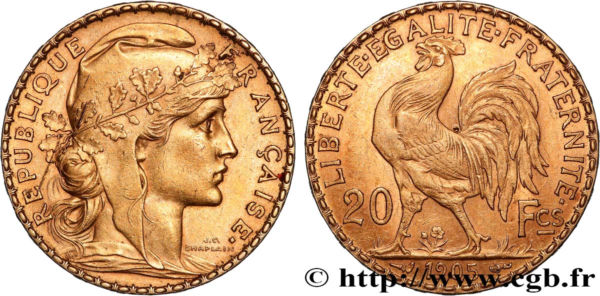 20 francs or Coq, Dieu protège la France 1905 Paris F.534/10 TTB+ 