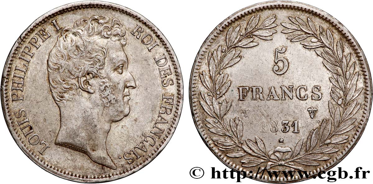 5 francs type Tiolier avec le I, tranche en creux 1831 Lille F.315/27 MBC 