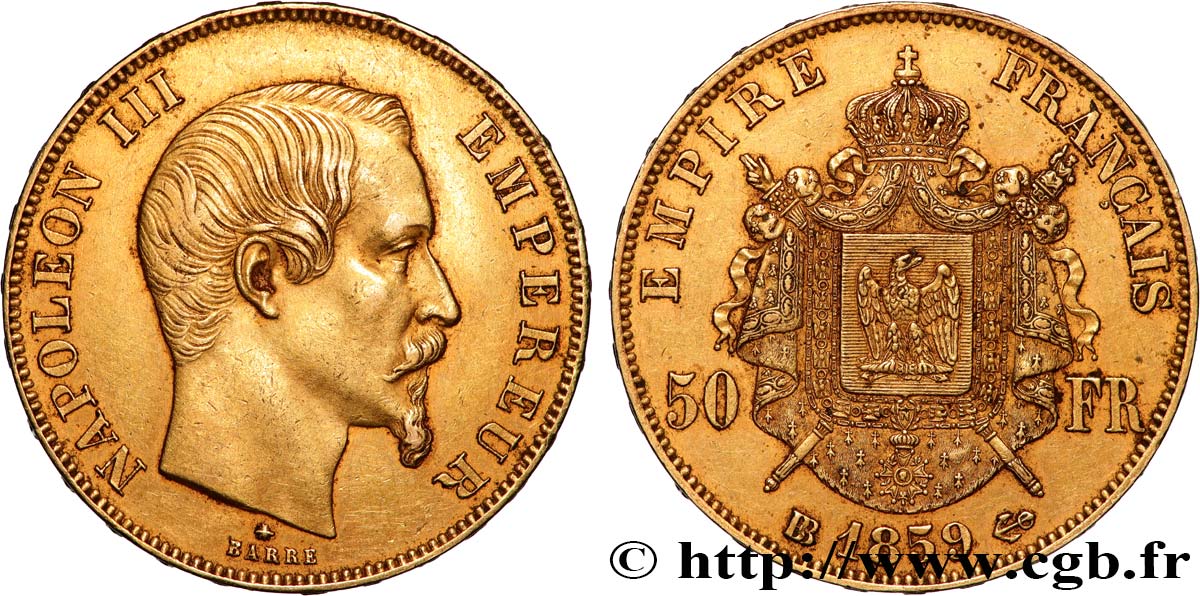 50 francs or Napoléon III, tête nue 1859 Strasbourg F.547/8 q.SPL 