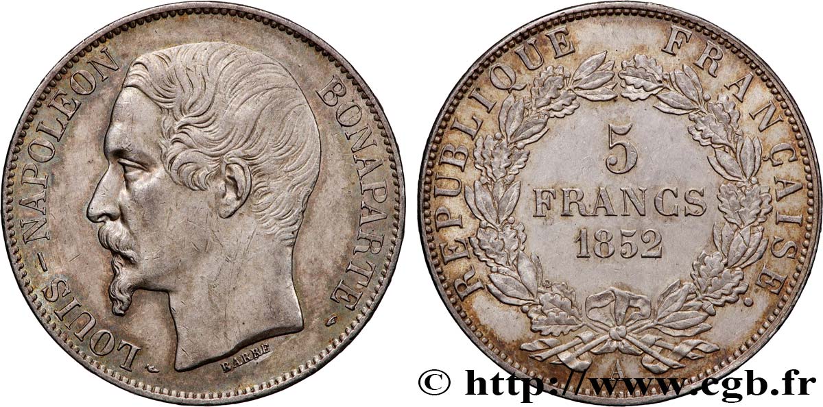5 francs Louis-Napoléon, 1er type 1852 Paris F.329/1 EBC 
