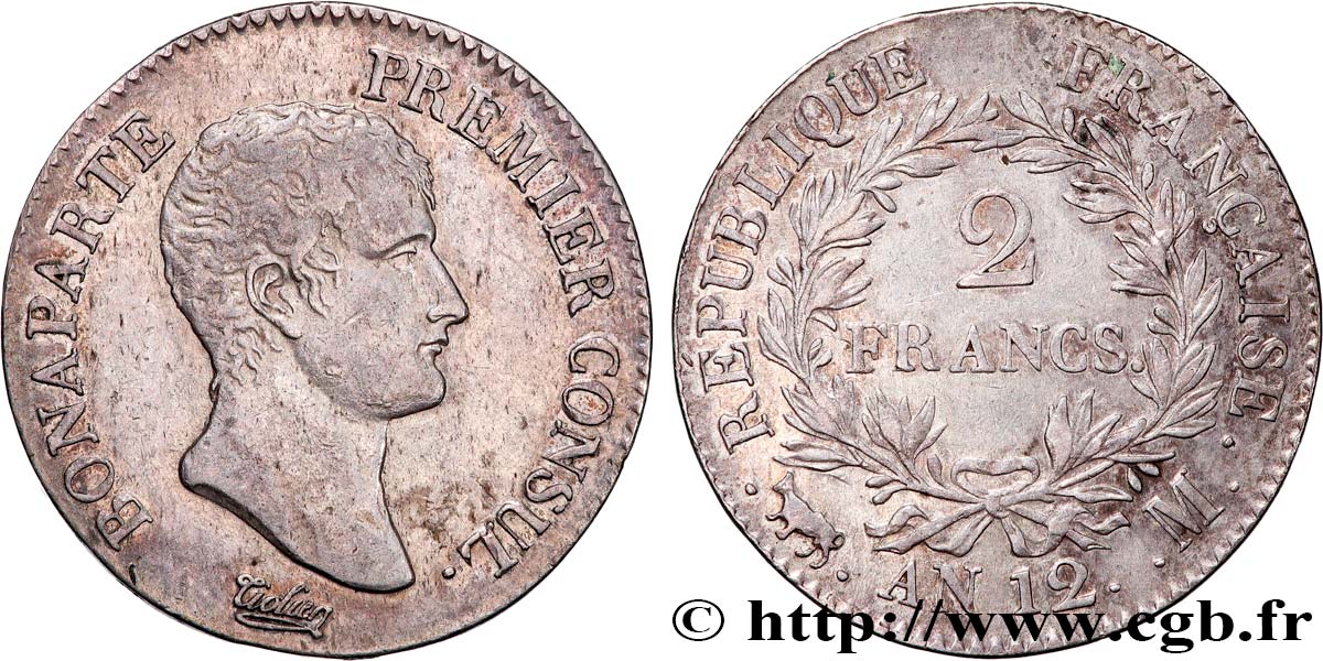 2 francs Bonaparte Premier Consul 1804 Toulouse F.250/9 XF 