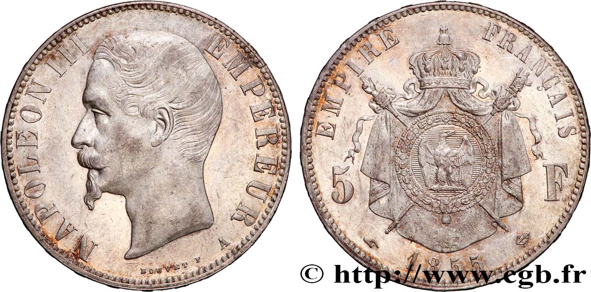 5 francs Napoléon III, tête nue 1855 Paris F.330/3 q.SPL 