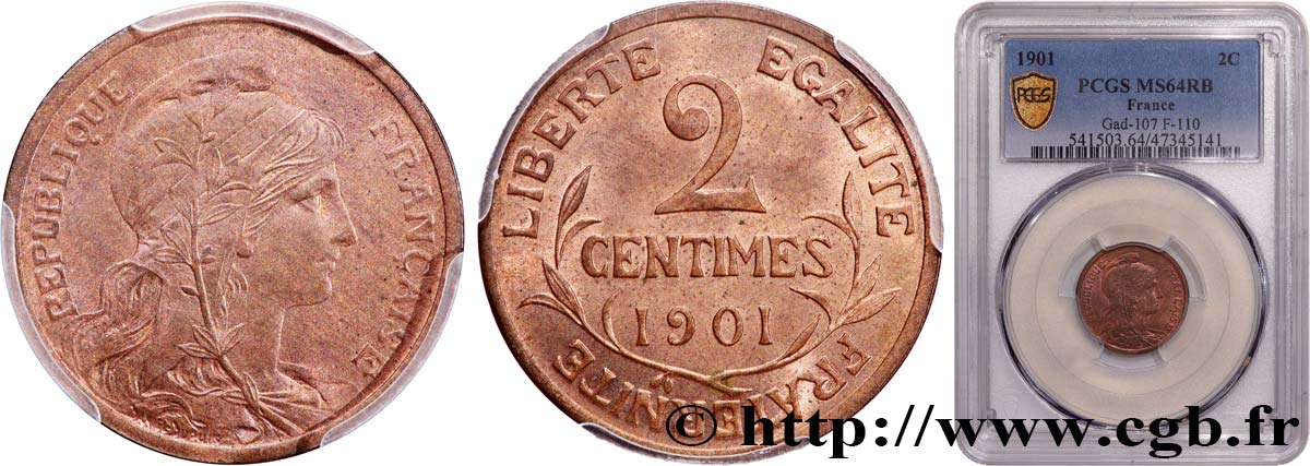 2 centimes Daniel-Dupuis 1901 Paris F.110/6 SPL64 PCGS