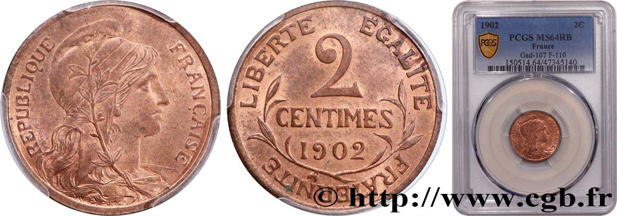 2 centimes Daniel-Dupuis 1902 Paris F.110/7 SPL64 PCGS