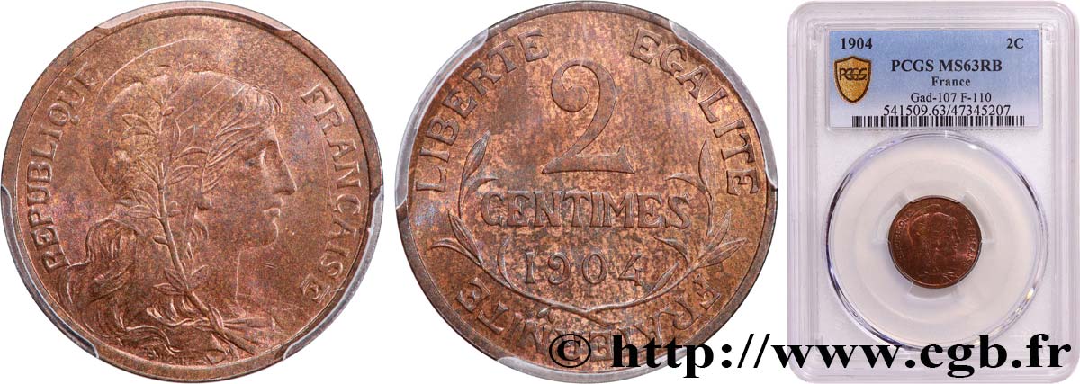 2 centimes Daniel-Dupuis 1904 Paris F.110/9 fST63 PCGS