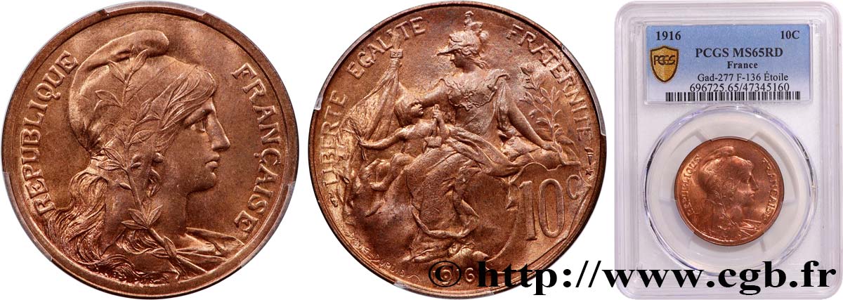 10 centimes Daniel-Dupuis 1916  F.136/27 FDC65 PCGS