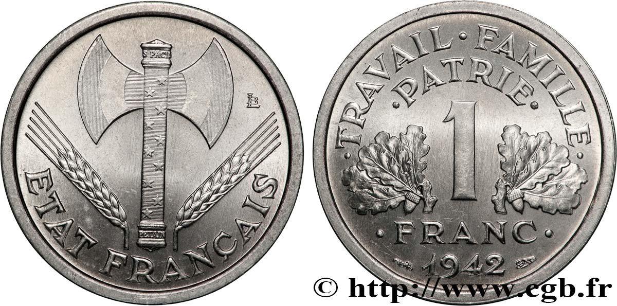 1 franc Francisque, lourde, avec les croix 1942 Paris F.222/2 ST65 