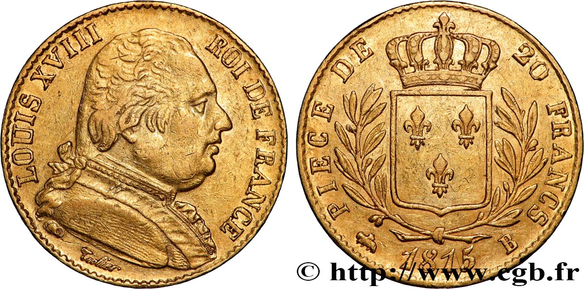 20 francs or Louis XVIII, buste habillé 1815 Rouen F.517/11 TTB 