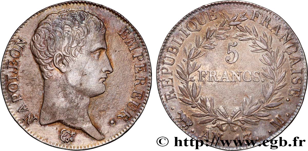 5 francs Napoléon Empereur, Calendrier révolutionnaire 1805 Toulouse F.303/13 q.SPL 