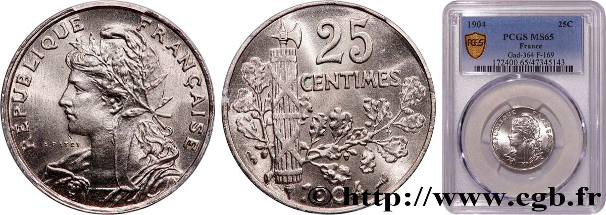 25 centimes Patey, 2e type 1904  F.169/2 FDC65 PCGS