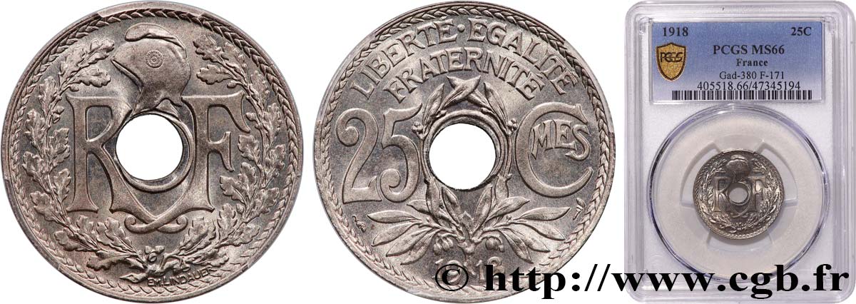 25 centimes Lindauer 1918  F.171/2 ST66 PCGS