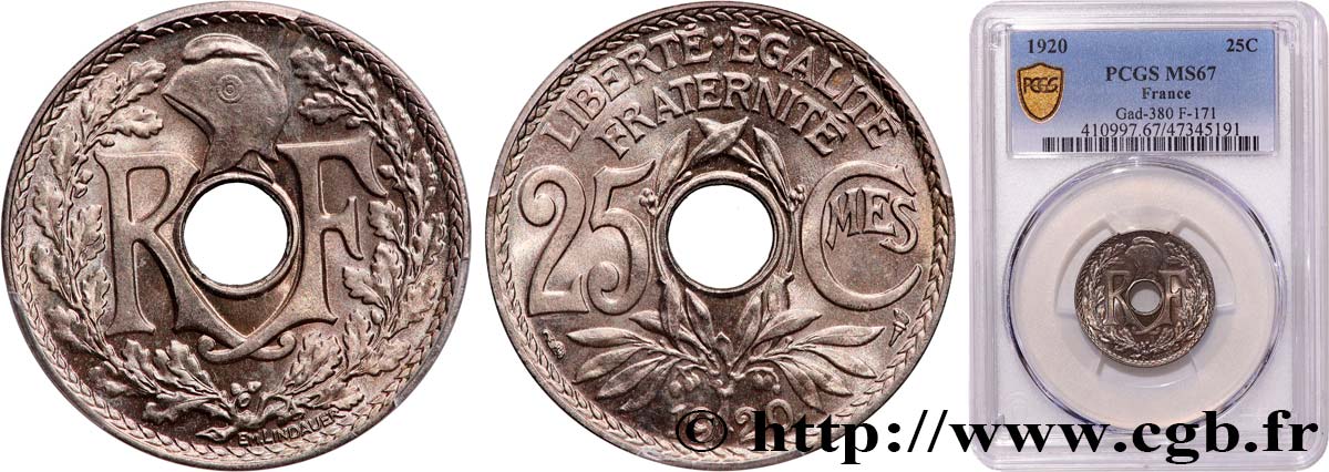 25 centimes Lindauer 1920  F.171/4 FDC67 PCGS
