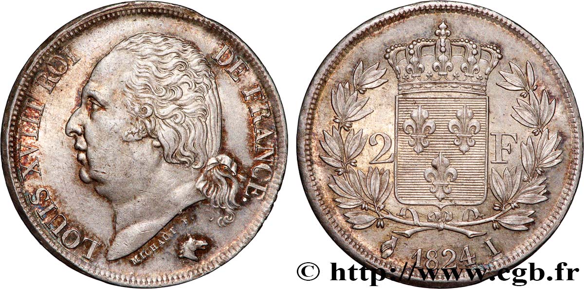 2 francs Louis XVIII 1824 Limoges F.257/56 AU 