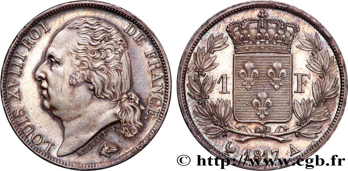 1 franc Louis XVIII 1817 Paris F.206/9 fST63 