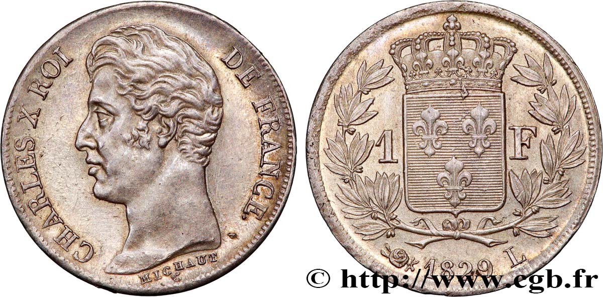 1 franc Charles X, matrice du revers à quatre feuilles 1829 Bayonne F.207A/20 MBC 
