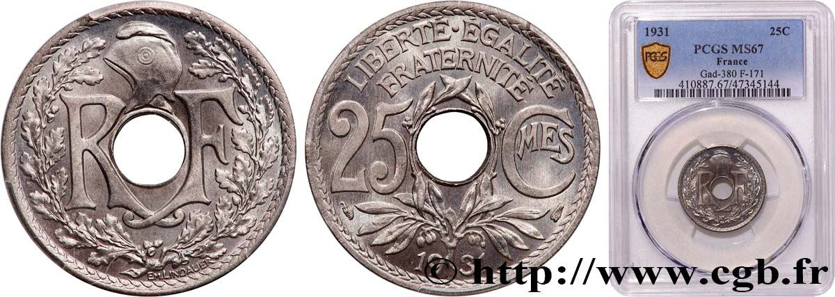 25 centimes Lindauer 1931  F.171/15 ST67 PCGS